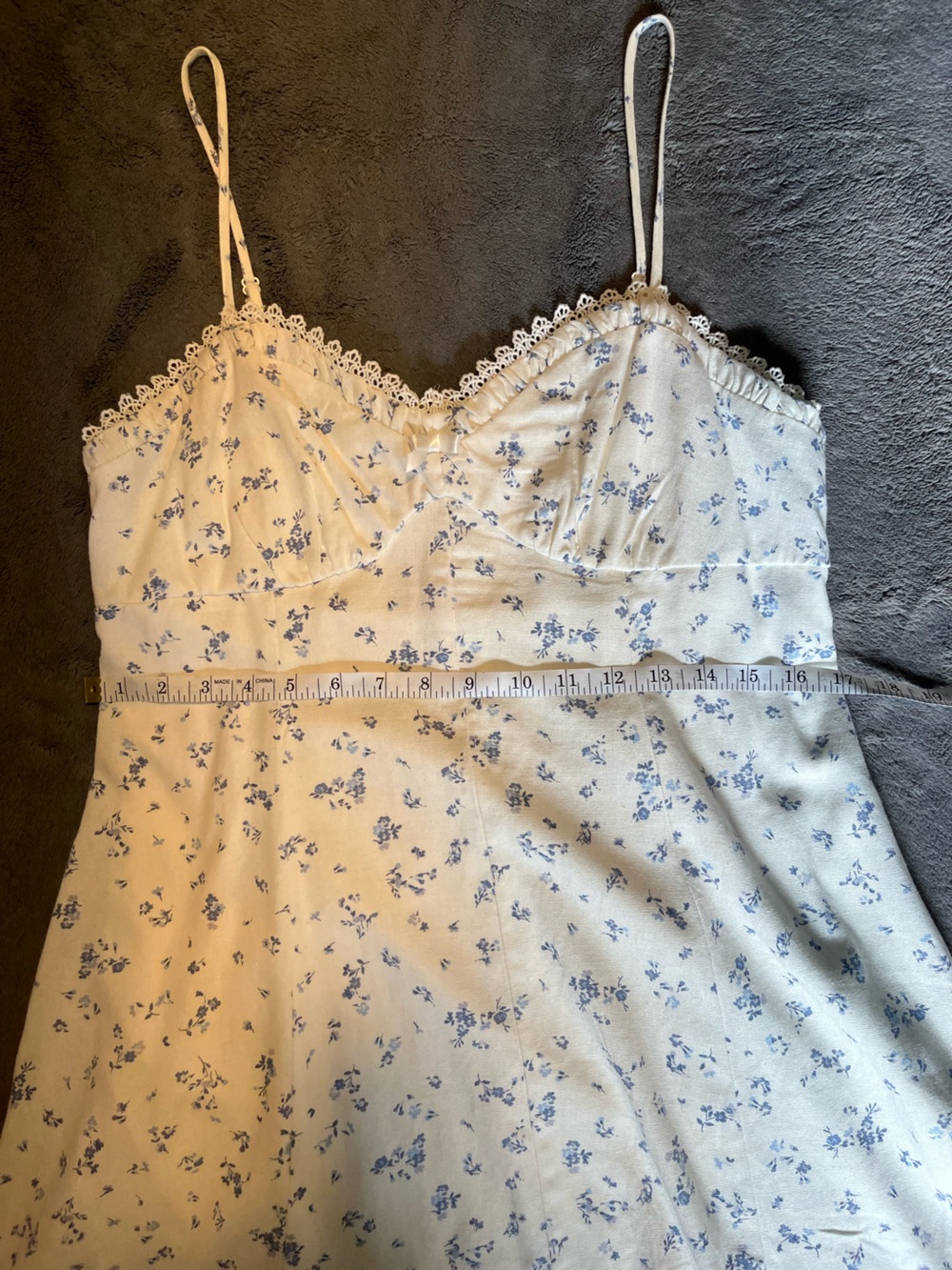 “Ditsy” Floral Sweetheart-Neck Mini Dress - Picture 9 of 12